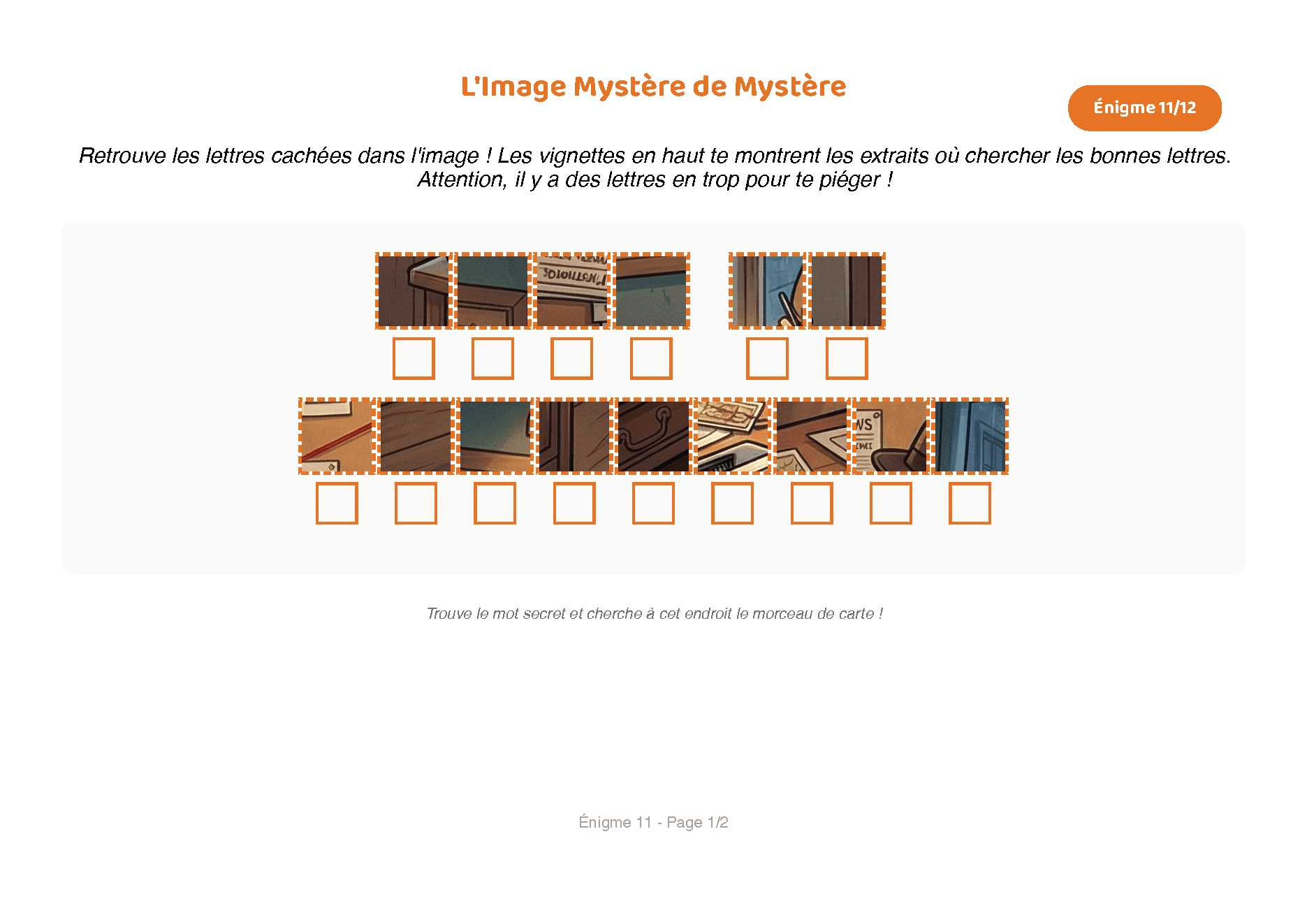 Exemple d'énigme initiales cachées avec vignettes d'enquête