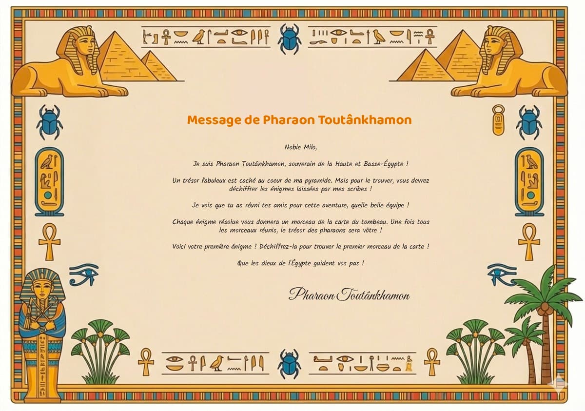 Lettre du Pharaon personnalisée au prénom de l'enfant