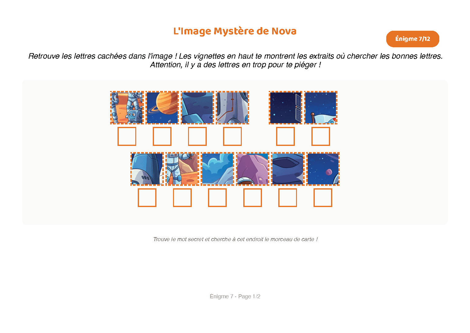 Exemple d'énigme initiales cachées avec vignettes spatiales