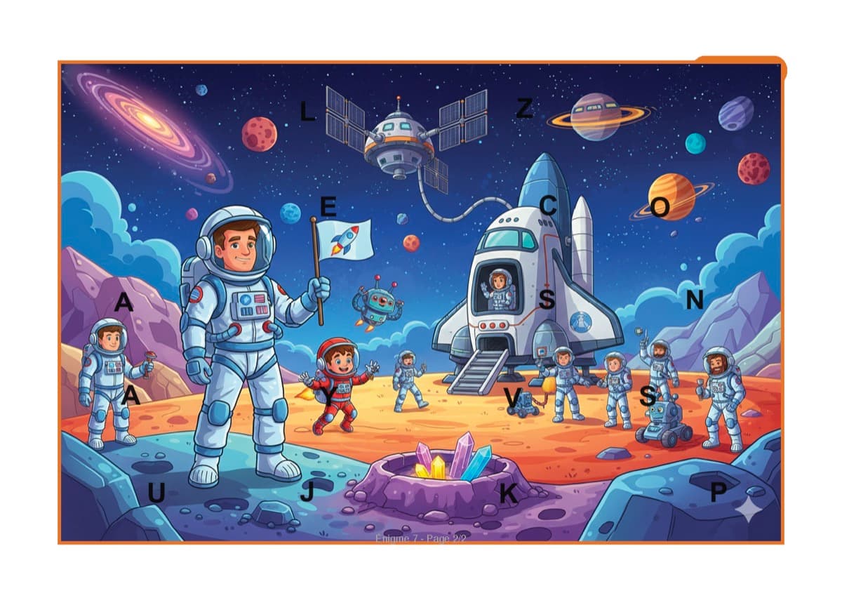 Exemple d'image mystère spatiale avec lettres cachées