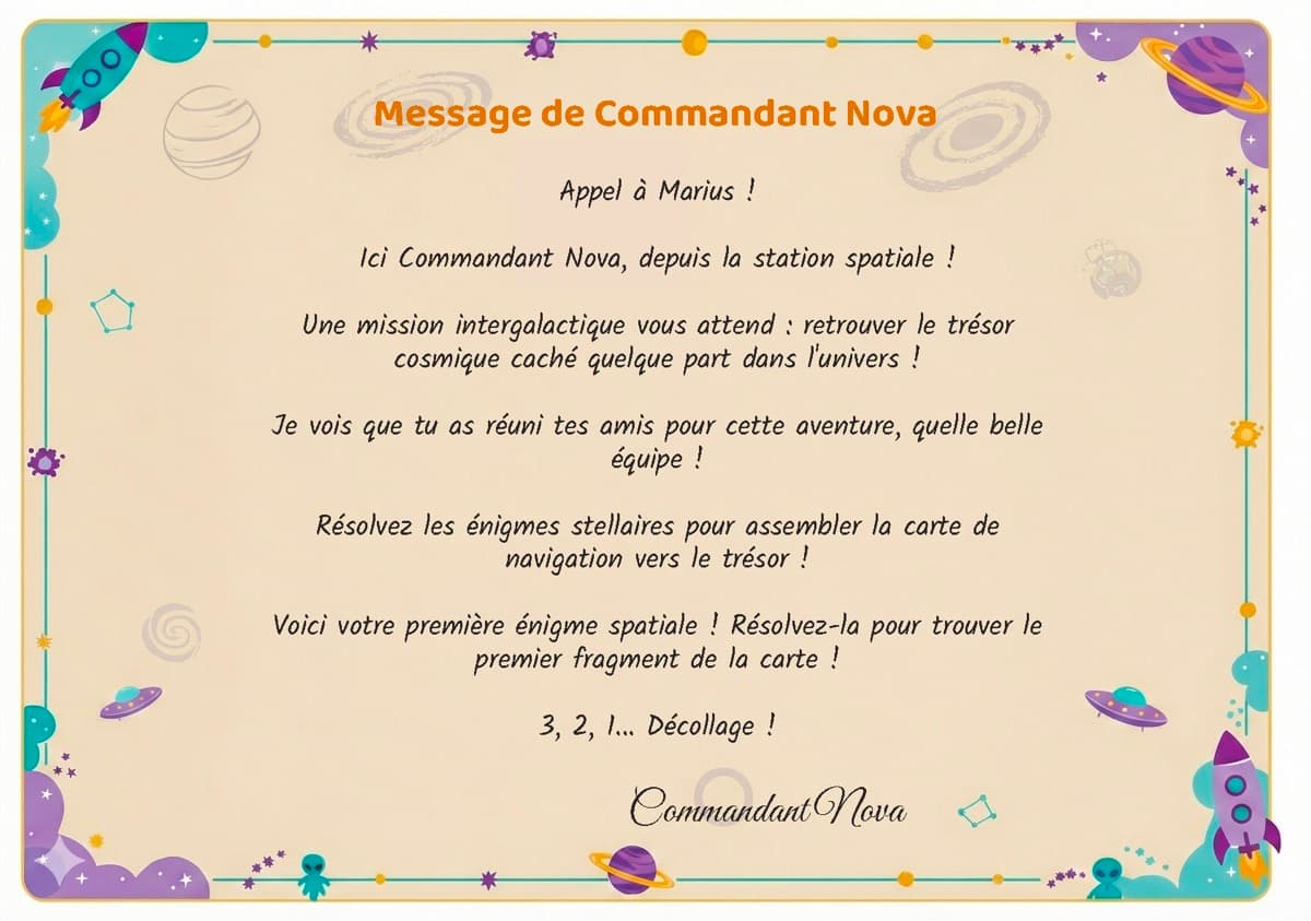 Lettre du Commandant personnalisée au prénom de l'enfant