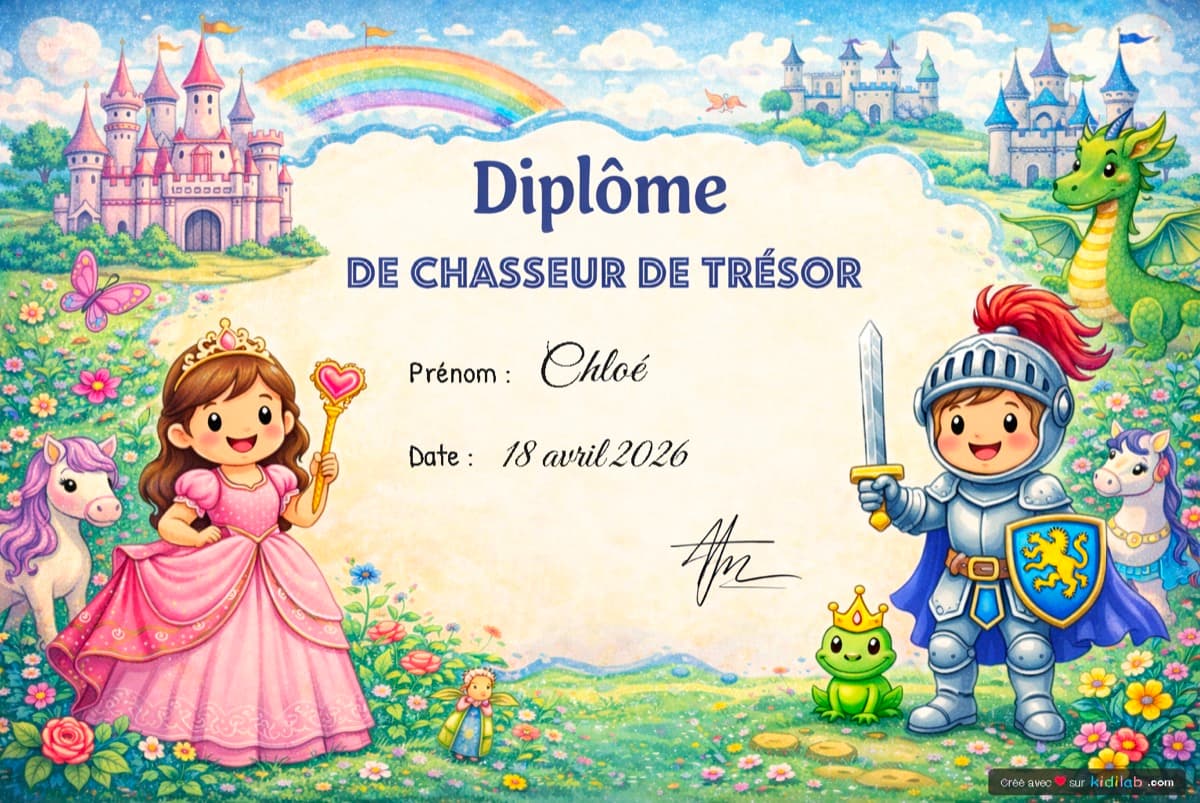 Diplôme de Chevalier personnalisé au prénom de l'enfant