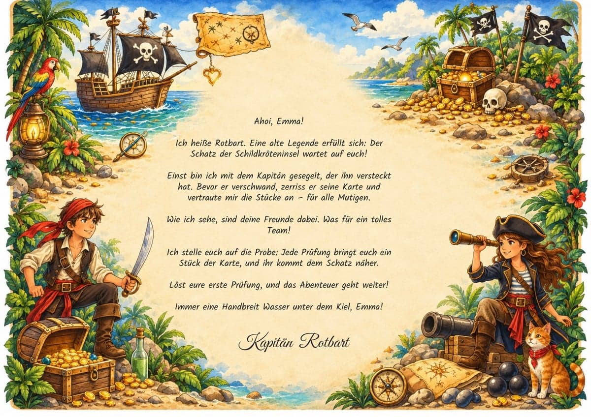 Begrüßungsbrief der Schatzsuche, Thema Piraten, 10–12 Jahre