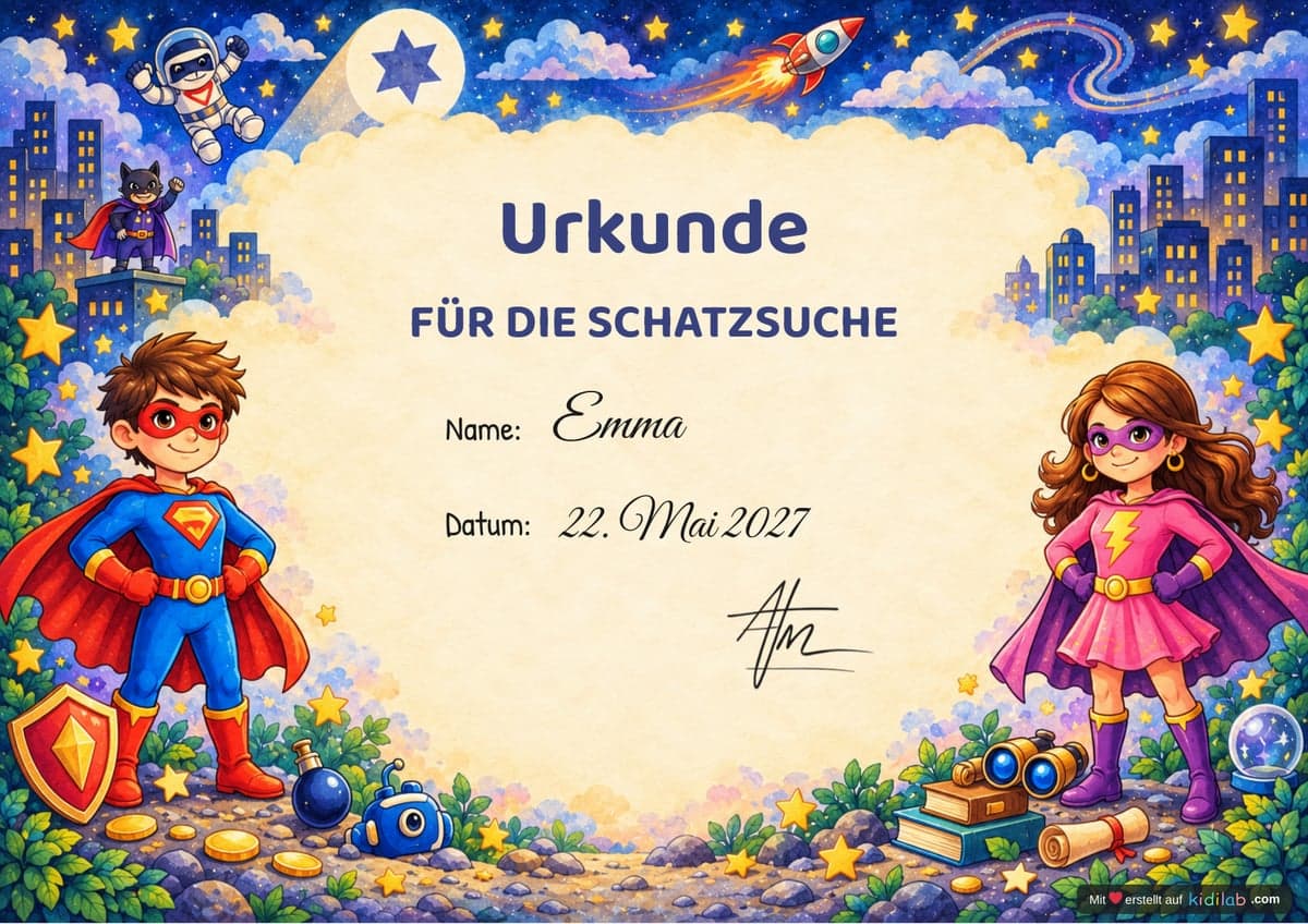 Urkunde, Thema Superhelden