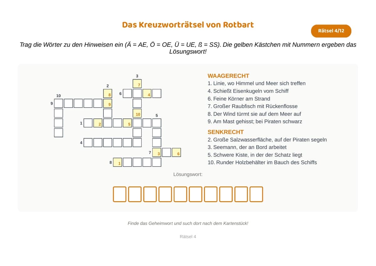 Kreuzrätsel, Thema Piraten