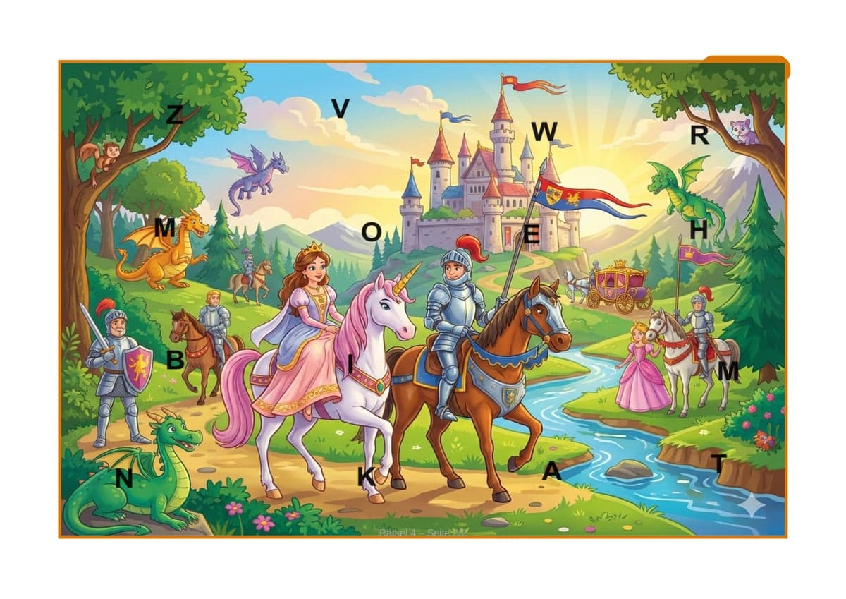 Rätselbild, Thema Prinzessinnen & Ritter