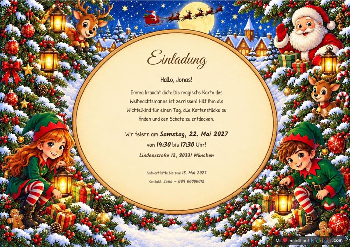 Einladungskarte im Weihnachtsdesign