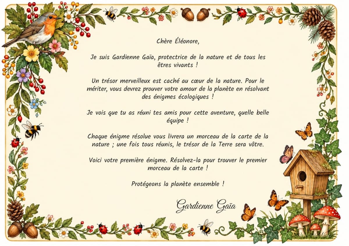 Lettre de mission de la chasse au trésor, thème Nature & Écologie, 10-12 ans