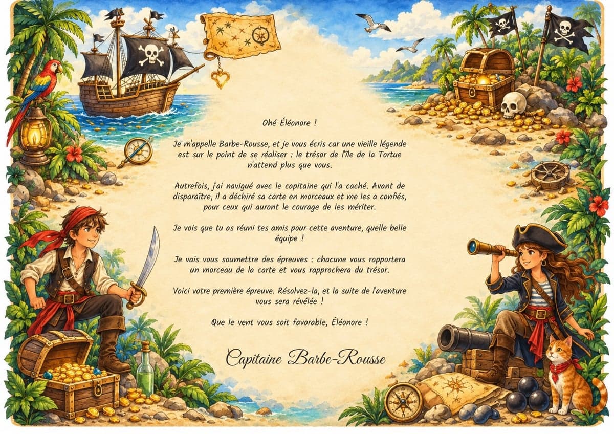 Lettre de mission de la chasse au trésor, thème Pirates, 10-12 ans