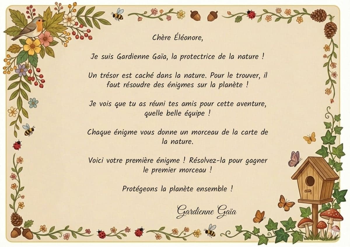 Lettre de mission chasse au trésor Nature & Écologie, 4-6 ans, à imprimer