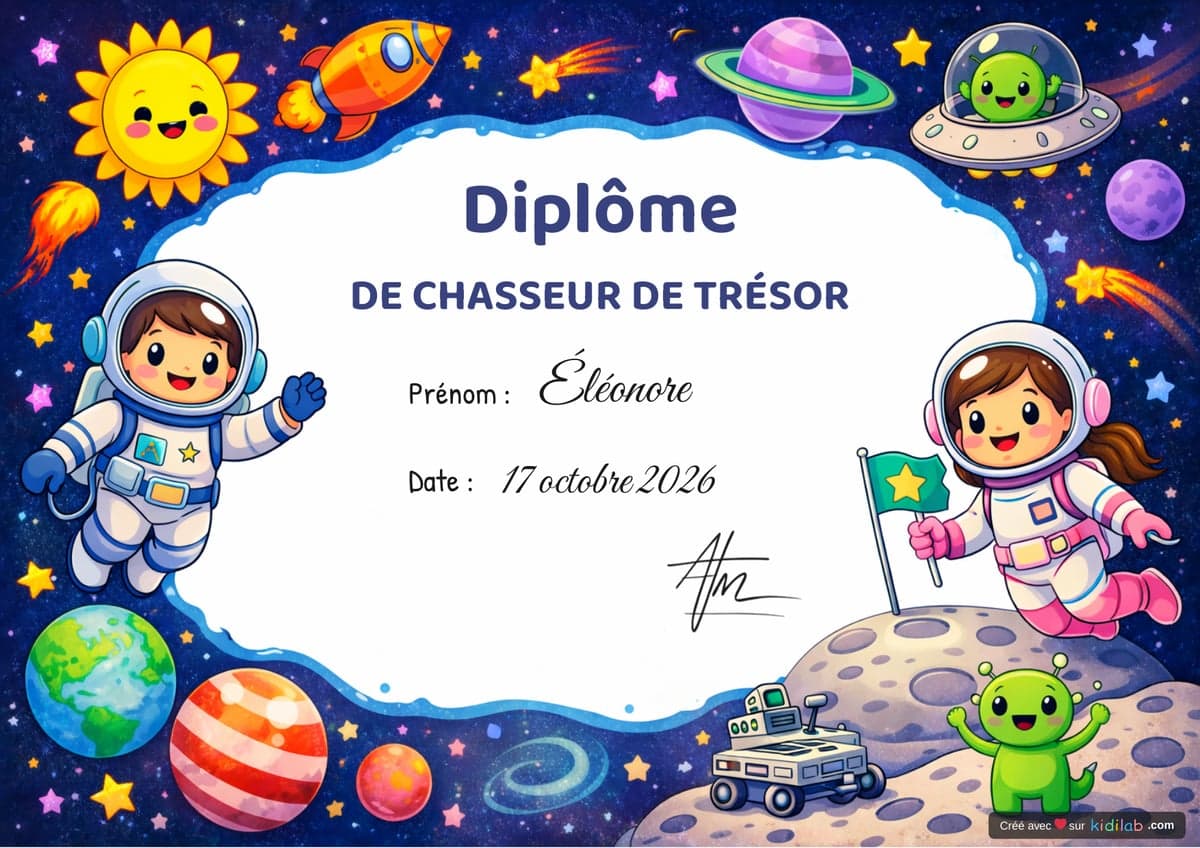 Diplôme chasse au trésor Espace & Astronautes, 4-6 ans, à imprimer