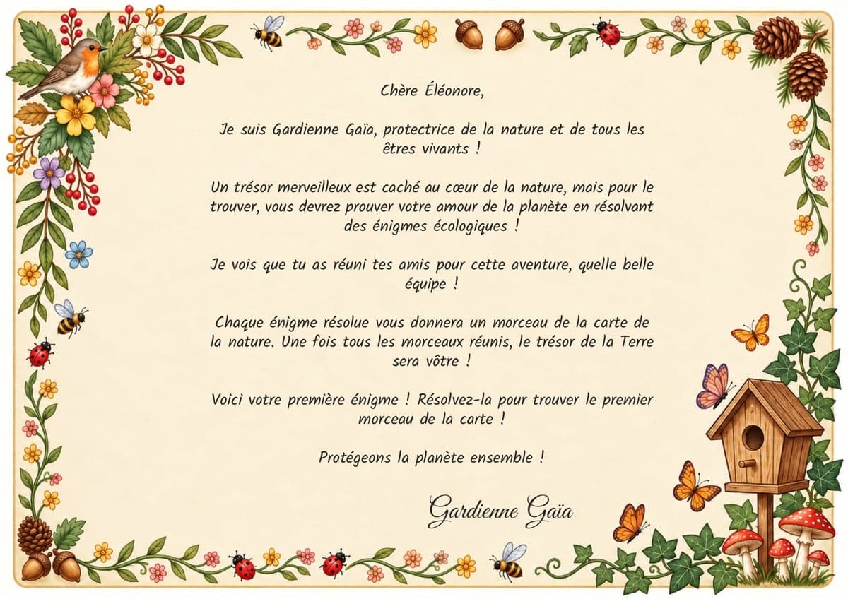 Lettre de mission chasse au trésor Nature & Écologie, 7-9 ans, à imprimer