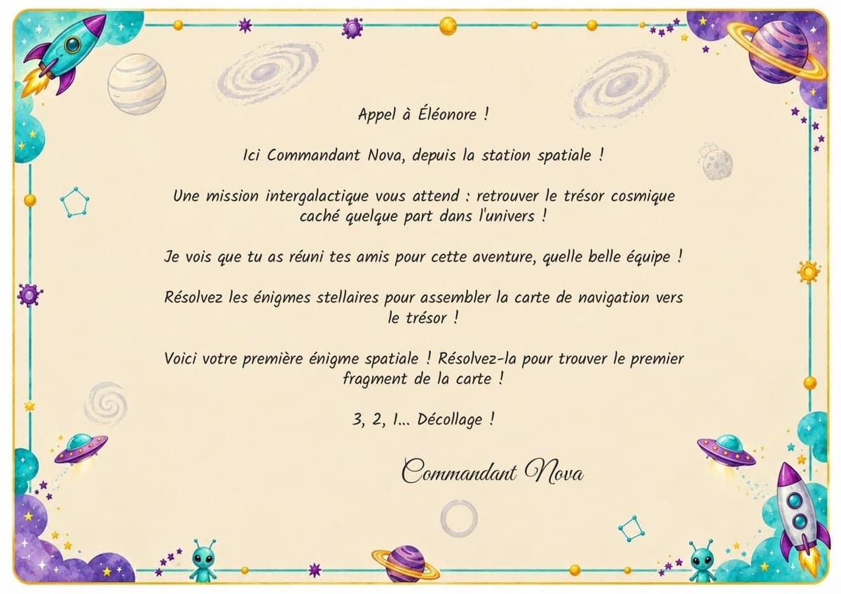 Lettre de mission chasse au trésor Espace & Astronautes, 7-9 ans, à imprimer