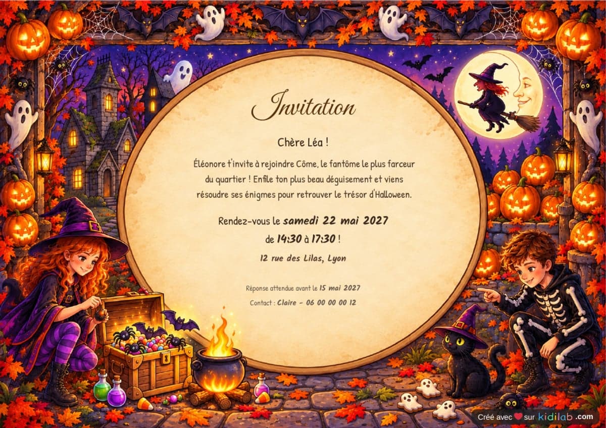 Invitation chasse au trésor Halloween, 10-12 ans, à imprimer