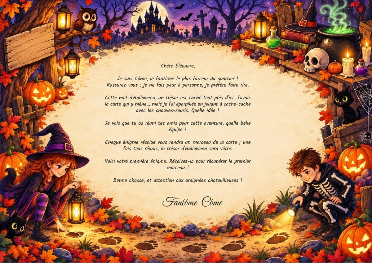 Lettre de mission de la chasse au trésor, thème Halloween, 10-12 ans