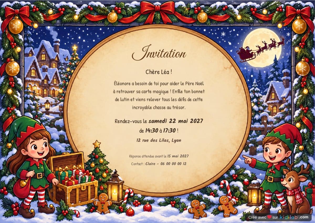 Invitation chasse au trésor Noël, 4-6 ans, à imprimer