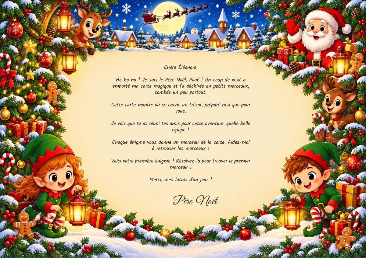 Lettre de mission de la chasse au trésor, thème Noël, 4-6 ans