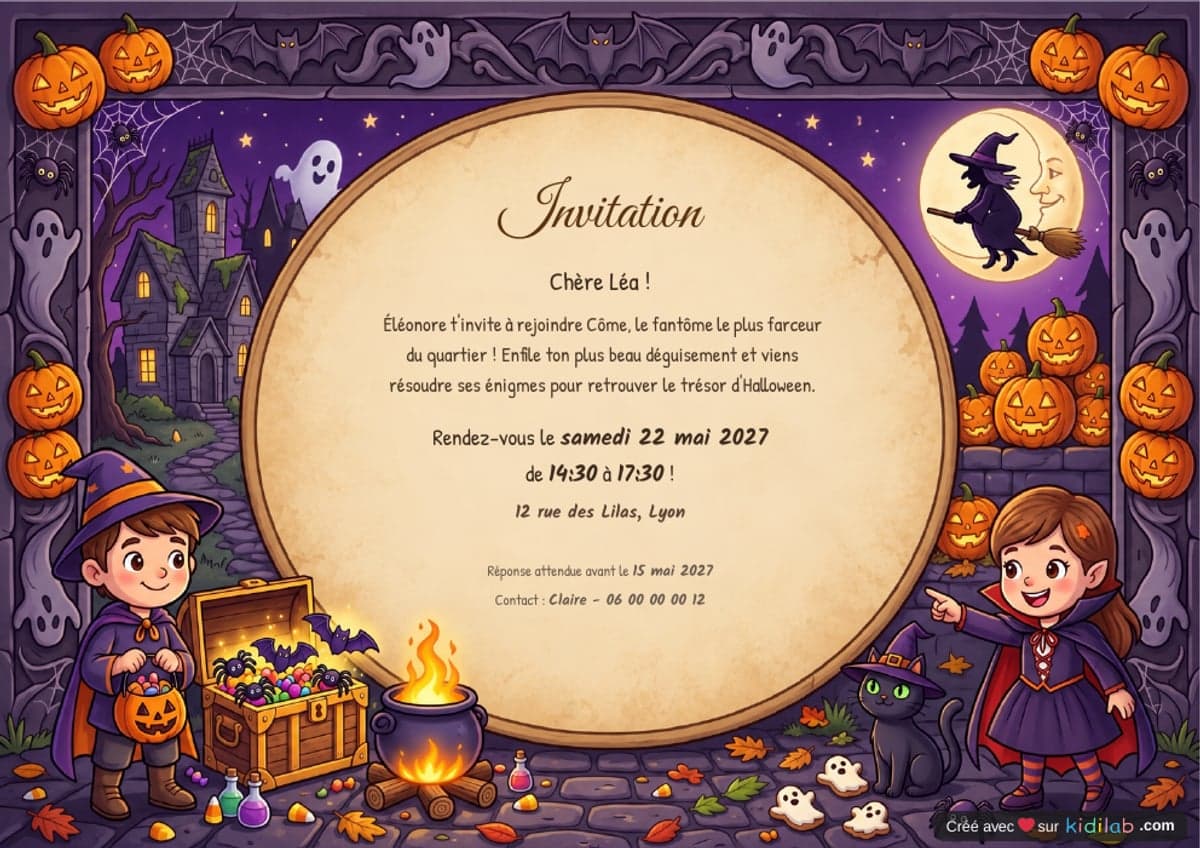 Invitation chasse au trésor Halloween, 4-6 ans, à imprimer