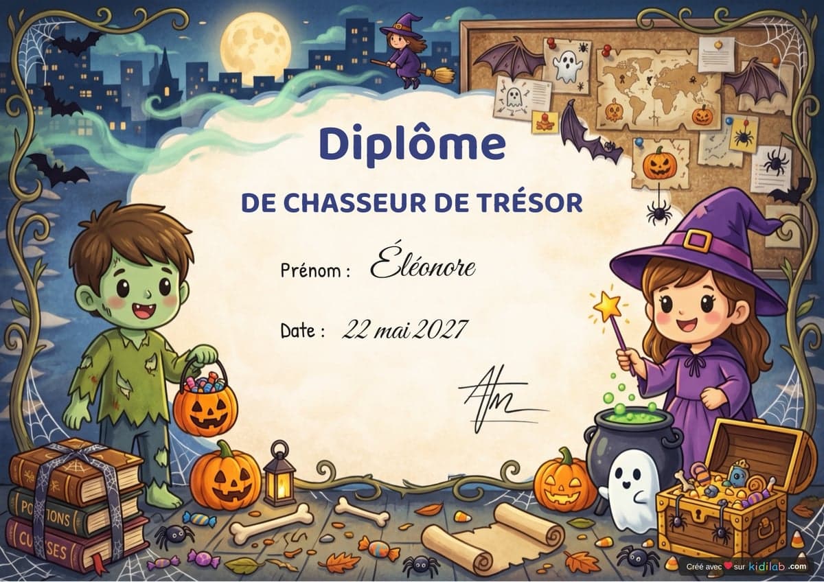 Diplôme chasse au trésor Halloween, 4-6 ans, à imprimer