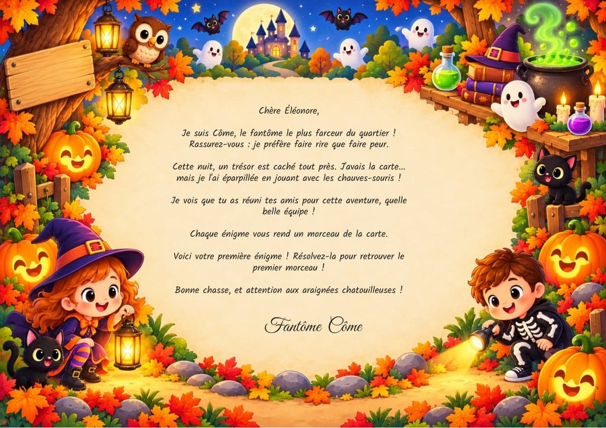 Lettre de mission chasse au trésor Halloween, 4-6 ans, à imprimer