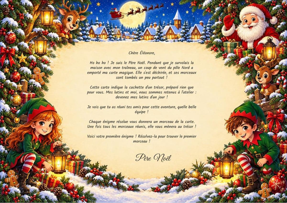 Lettre de mission chasse au trésor Noël, 7-9 ans, à imprimer