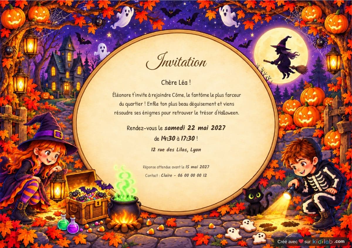 Invitation chasse au trésor Halloween, 7-9 ans, à imprimer