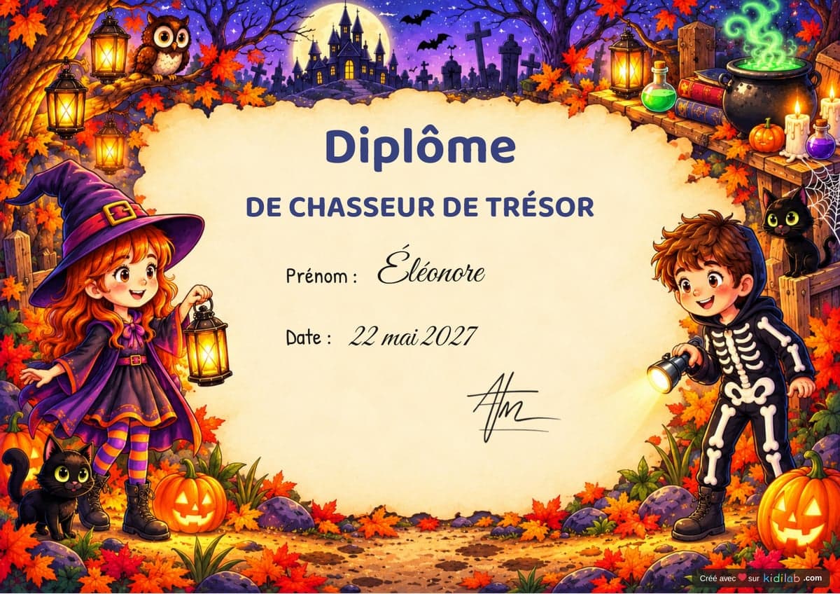 Diplôme chasse au trésor Halloween, 7-9 ans, à imprimer