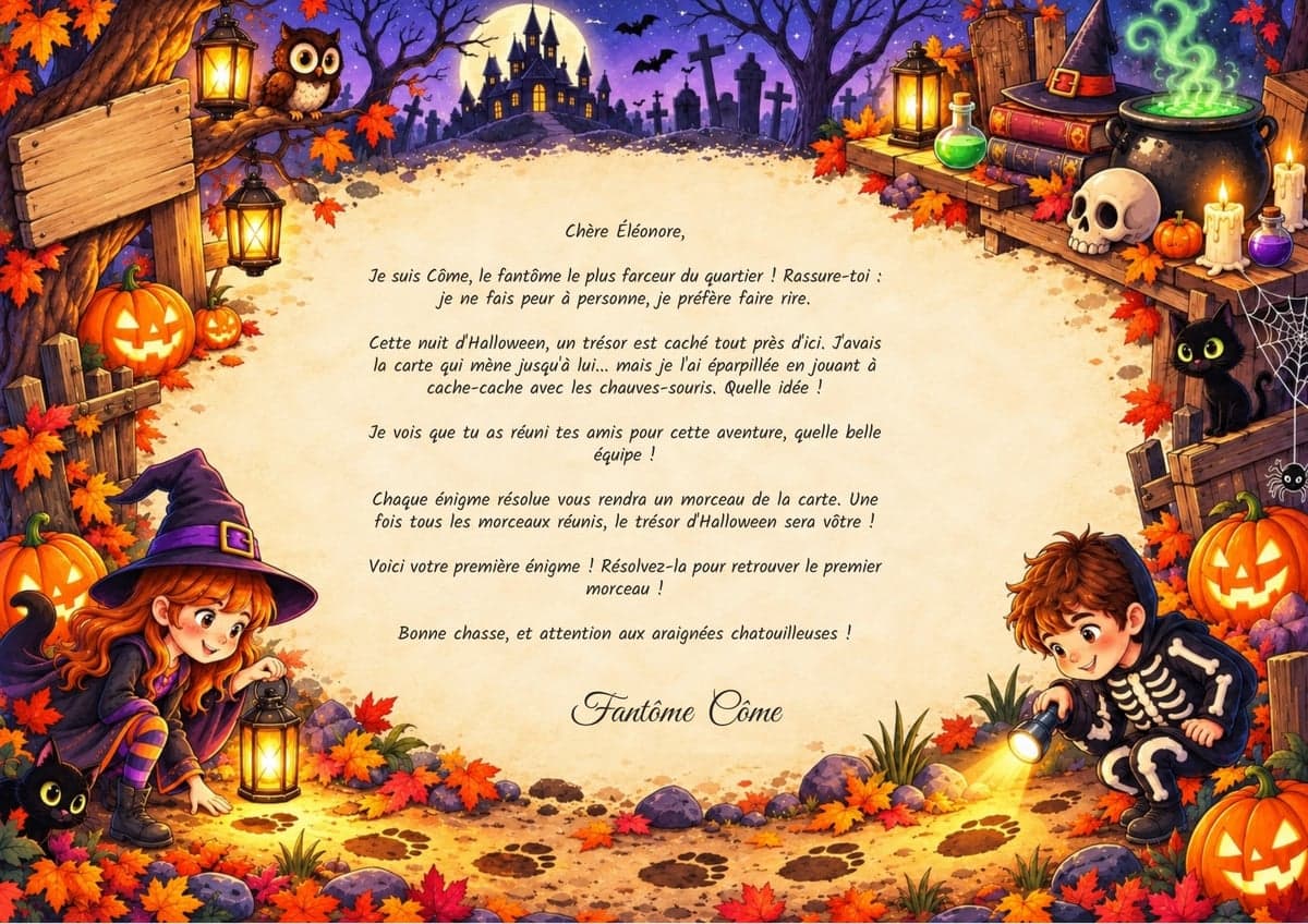 Lettre de mission chasse au trésor Halloween, 7-9 ans, à imprimer