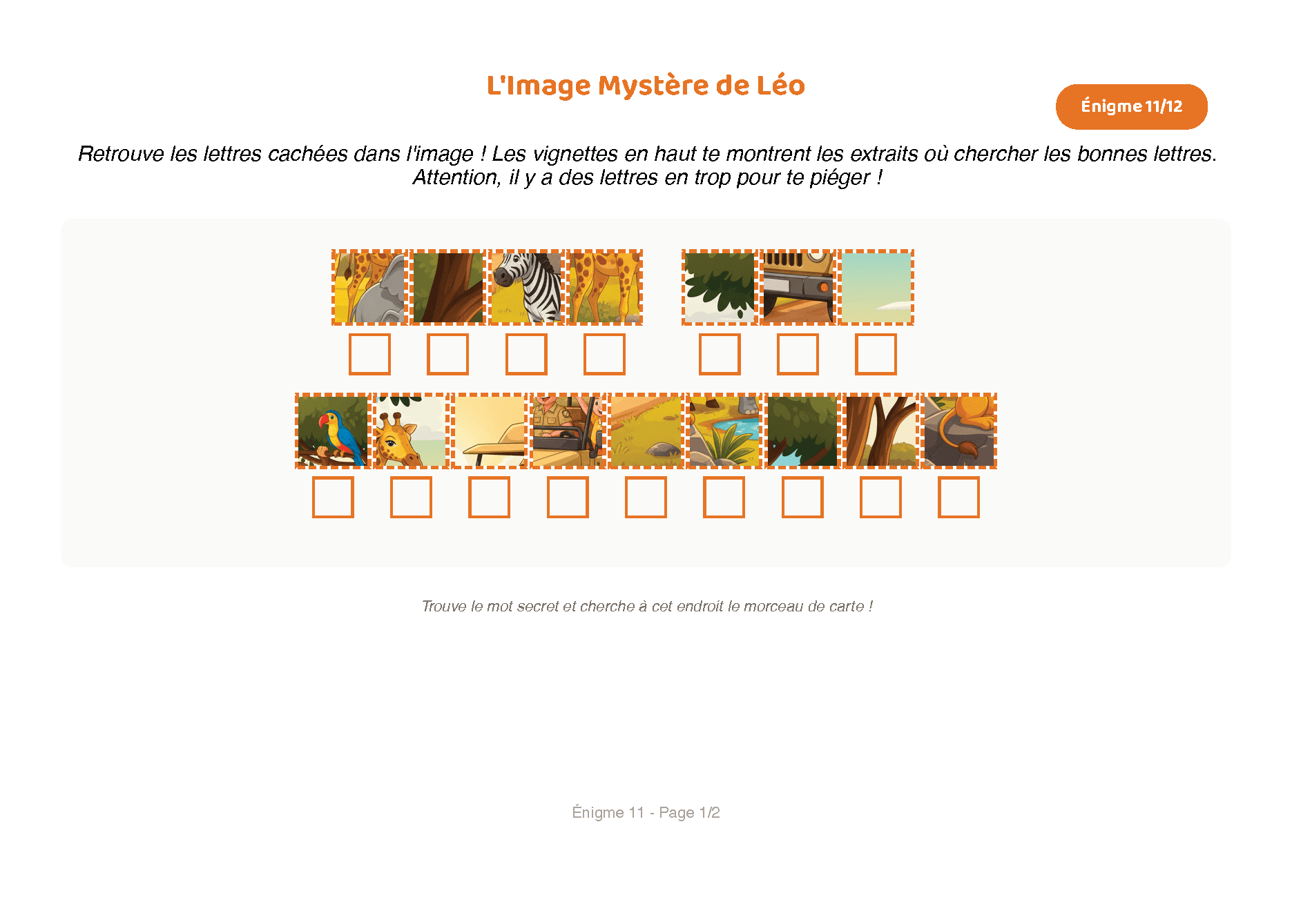 Exemple d'énigme initiales cachées avec vignettes d'animaux