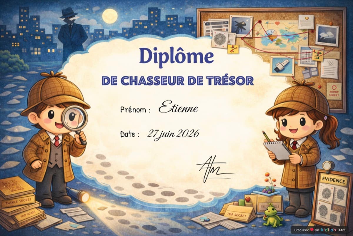 Diplôme de Détective personnalisé au prénom de l'enfant