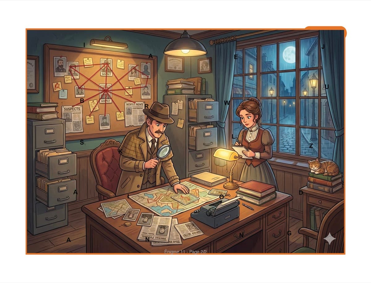 Image à explorer — thème Détectives, exemple de document Kidilab personnalisé