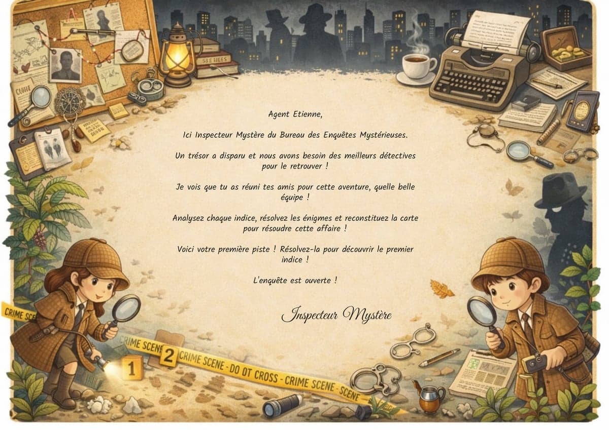Lettre de mission — thème Détectives, exemple de document Kidilab personnalisé
