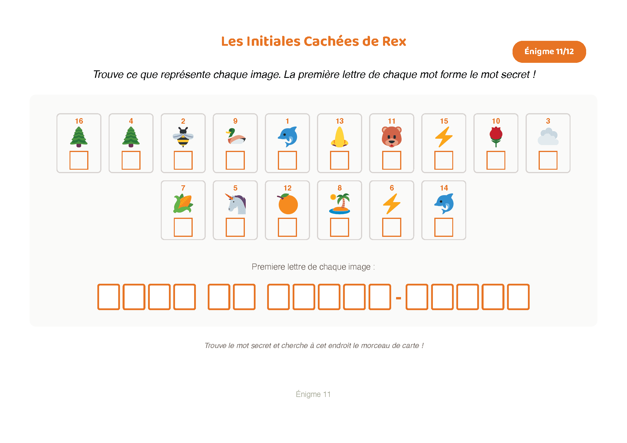 Exemple d'énigme initiales cachées avec images de dinosaures