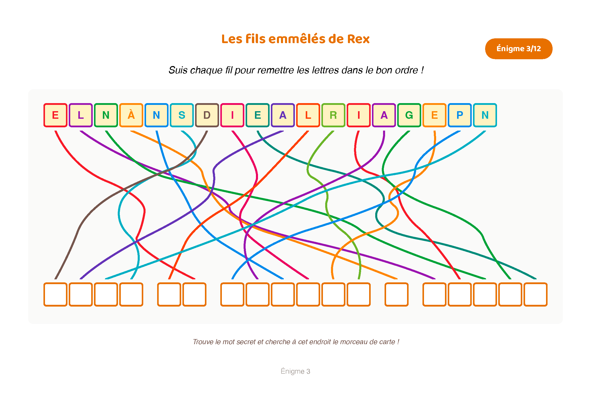 Exemple d'énigme fils emmêlés de Rex avec lettres colorées