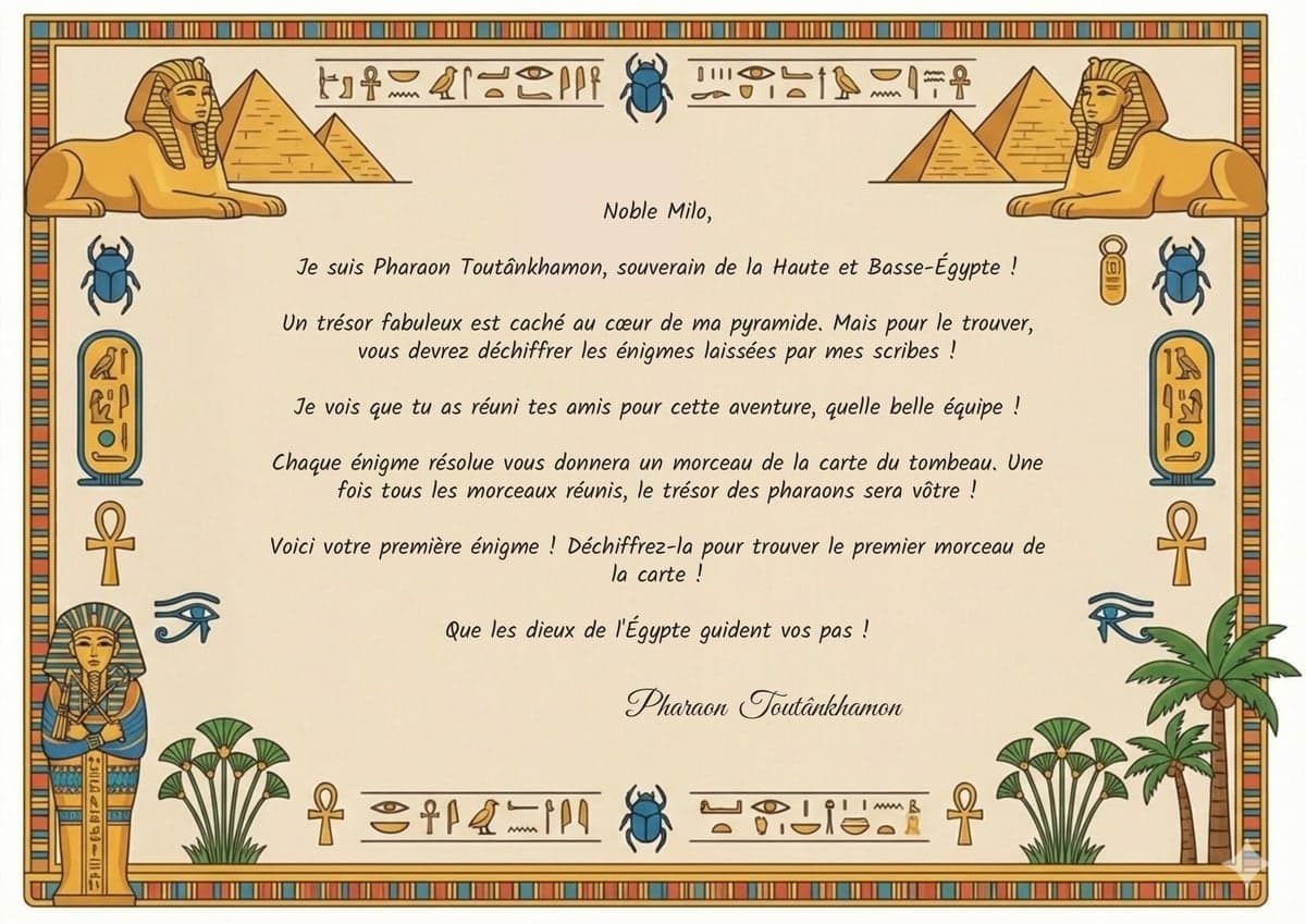 Lettre du Pharaon personnalisée au prénom de l'enfant