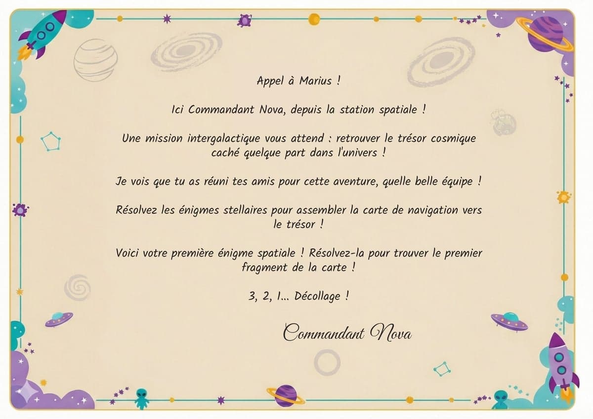 Lettre du Commandant personnalisée au prénom de l'enfant