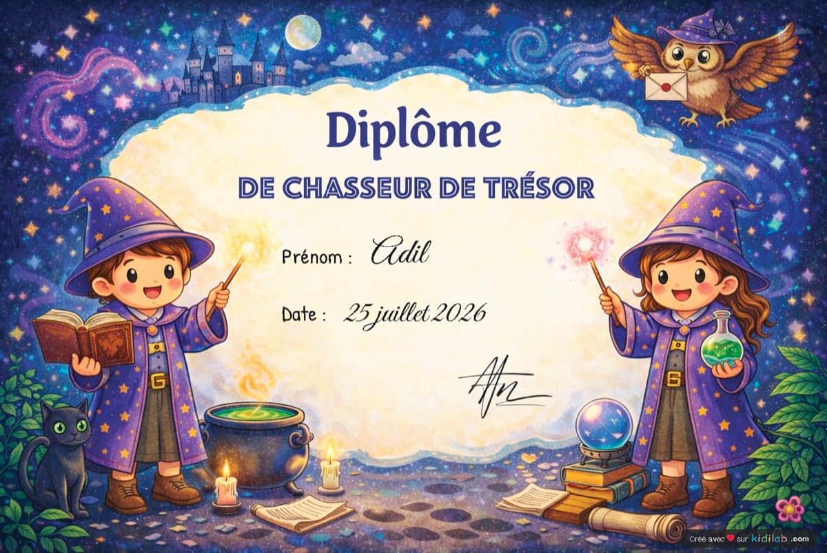 Diplôme de Sorcier personnalisé au prénom de l'enfant