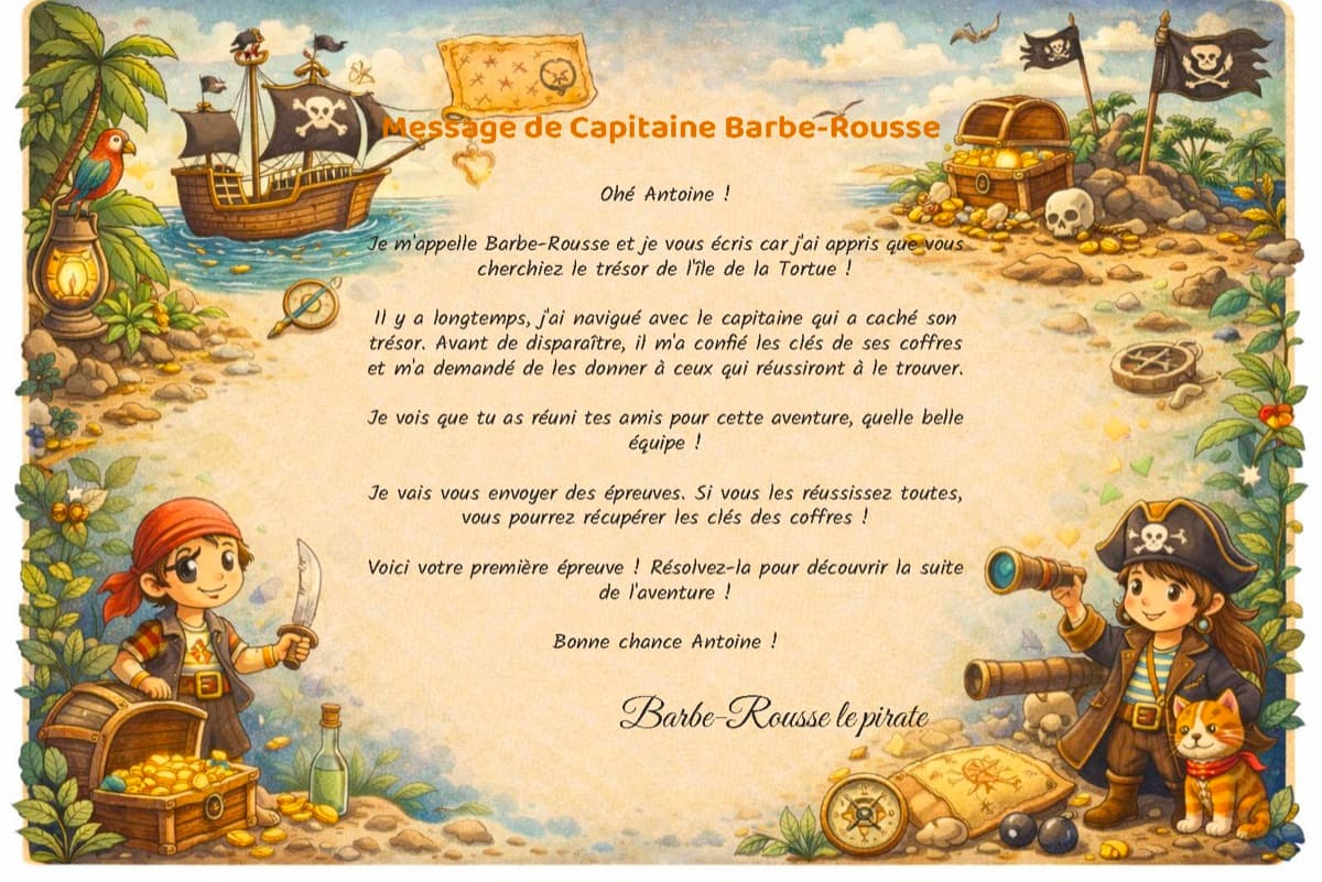 Lettre du Capitaine Barbe-Rousse personnalisée
