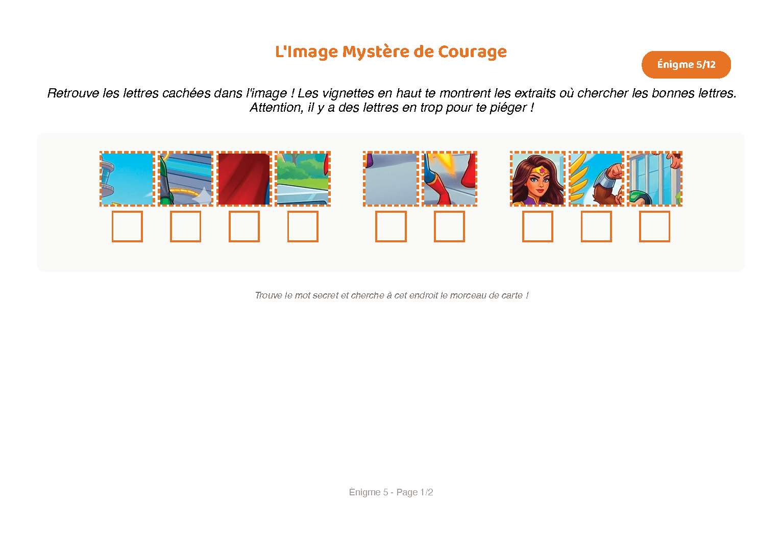 Exemple d'énigme initiales cachées avec vignettes de super-héros