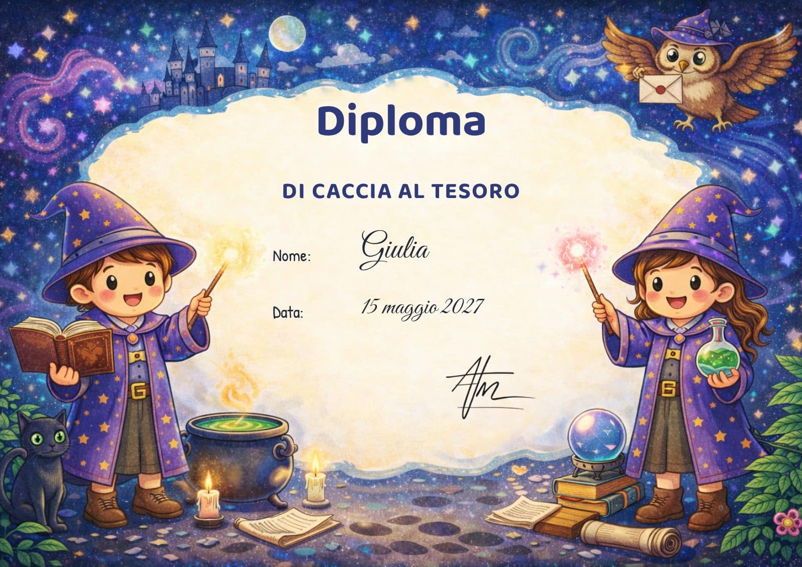Diploma, tema Magia: esempio di documento Kidilab personalizzato