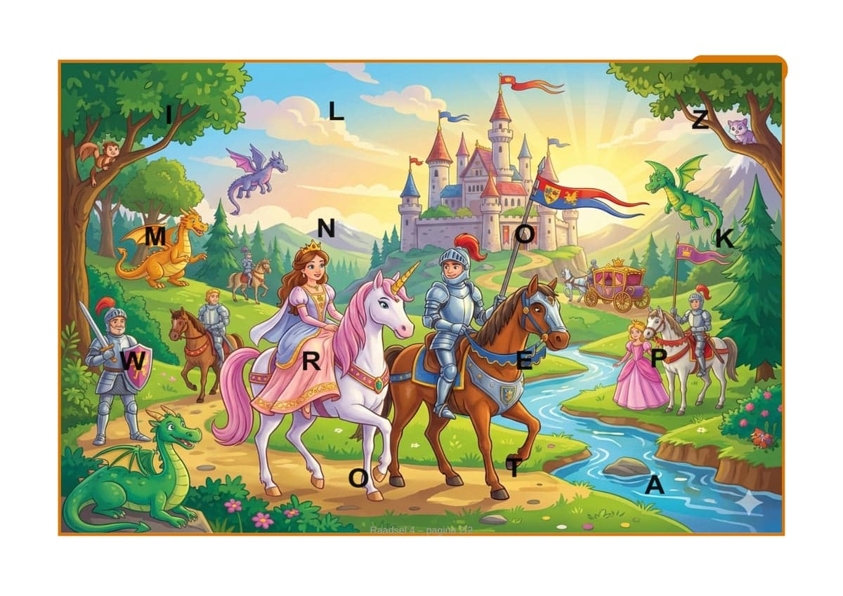 Raadselplaatje, thema Prinsessen & Ridders