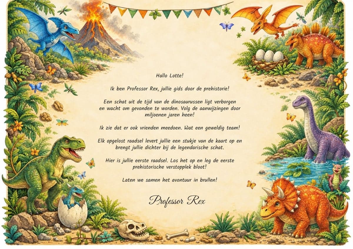 Voorbeeld van de schattenjacht in het thema Dinosaurussen