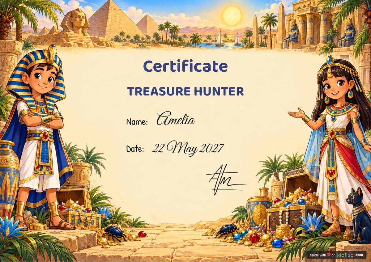 Certificate, Egypt & Pharaohs theme