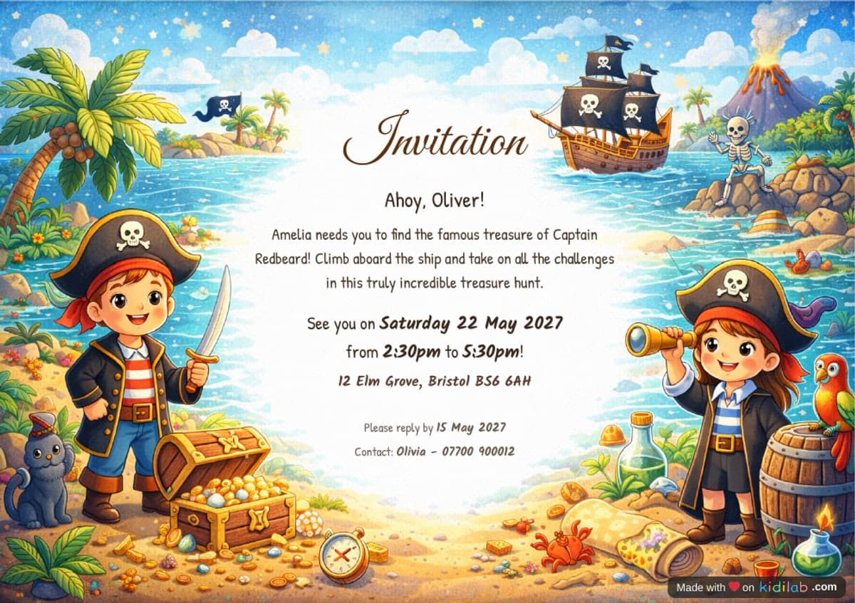 Invitation, Pirates theme